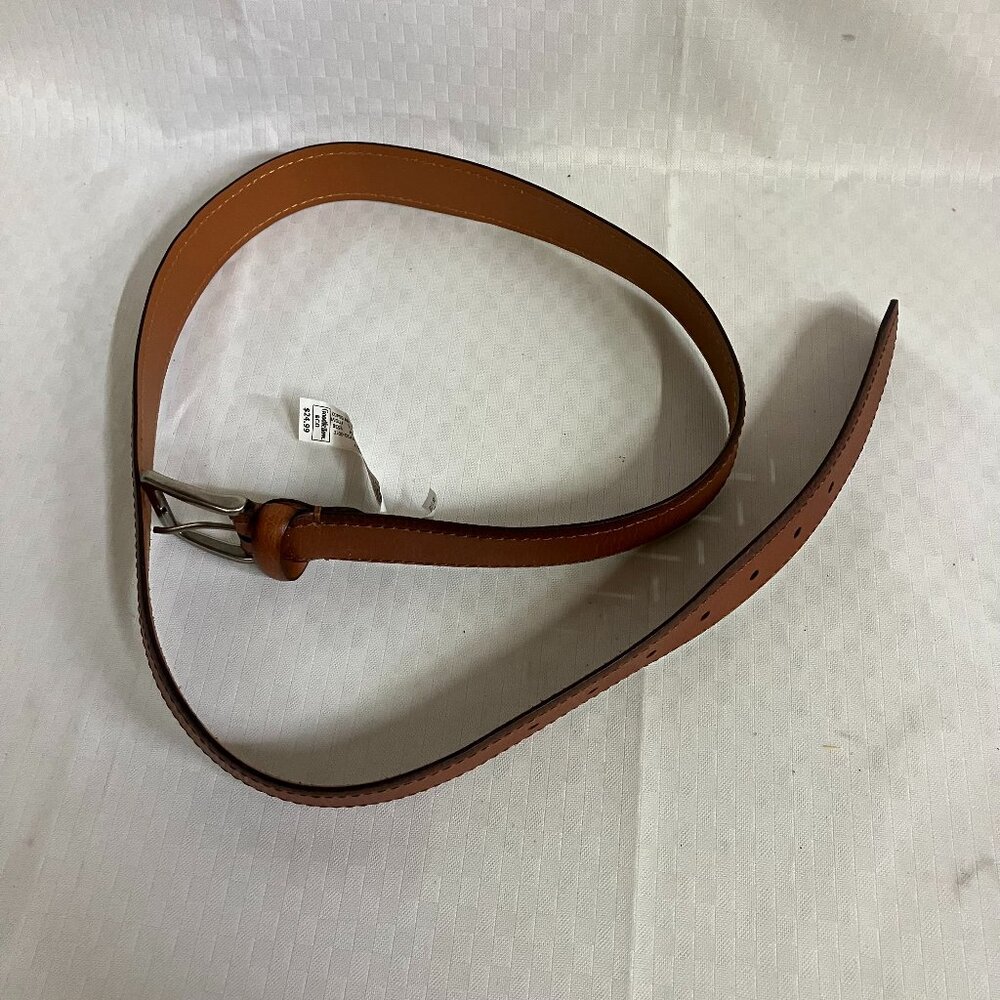 Goodfellow & Co Men's Large Tan With Stitch A Shiny Metal Buckle Leather Belt